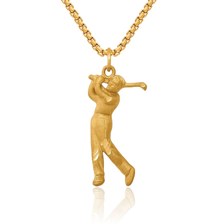 14K Solid Yellow Gold Male Golf Necklace Charm Sports Pendant