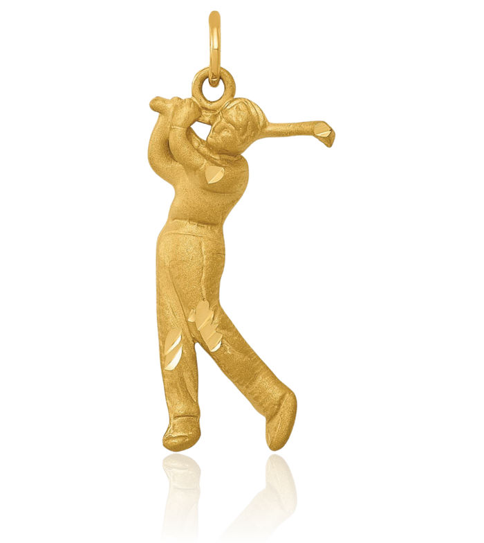 14K Solid Yellow Gold Male Golf Necklace Charm Sports Pendant