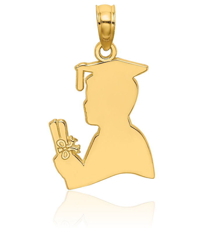 14K Solid Yellow Gold Male Graduation Profile Necklace Chain Pendant Charm