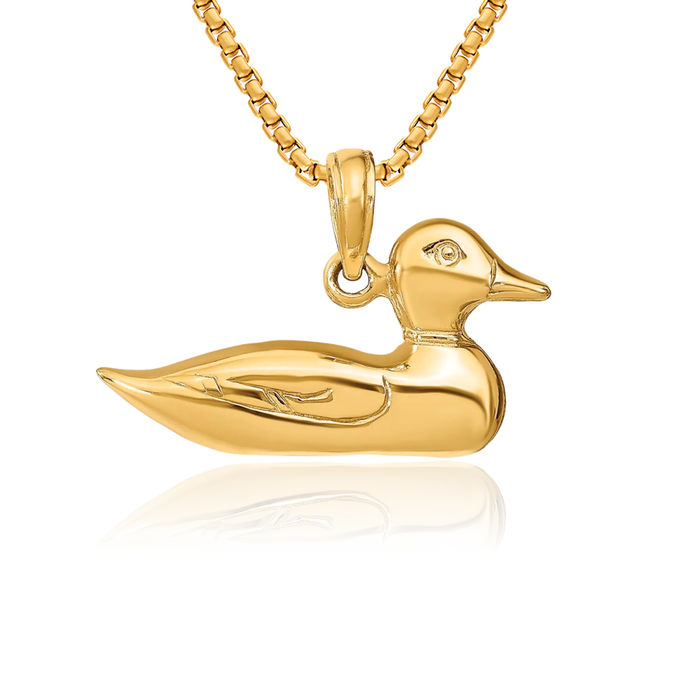 14K Solid Yellow Gold Mallard Duck Good Luck Bird Necklace Chain Pendant Charm