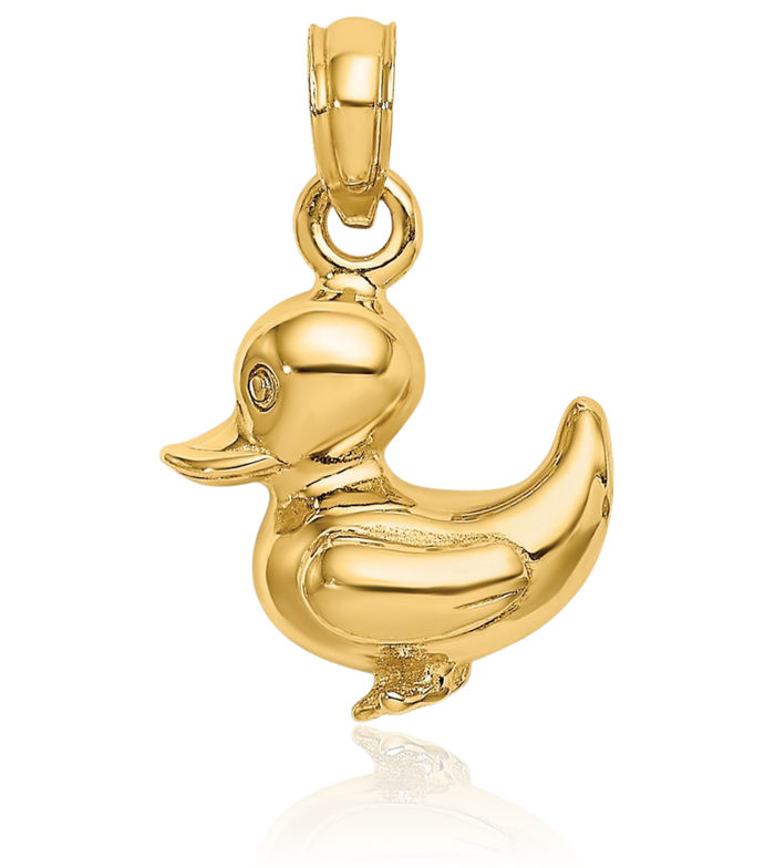 14K Solid Yellow Gold Mallard Duck Good Luck Bird Necklace Chain Pendant Charm