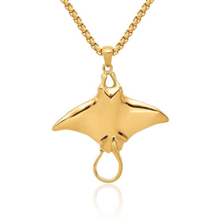 14K Solid Yellow Gold Manta Ray Necklace Chain Pendant Charm