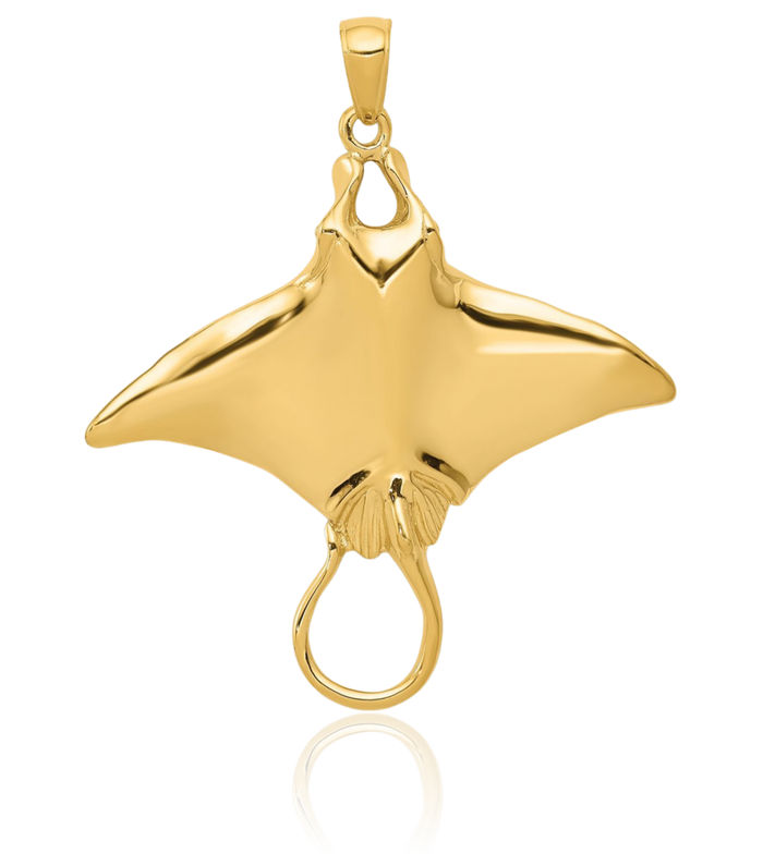 14K Solid Yellow Gold Manta Ray Necklace Chain Pendant Charm