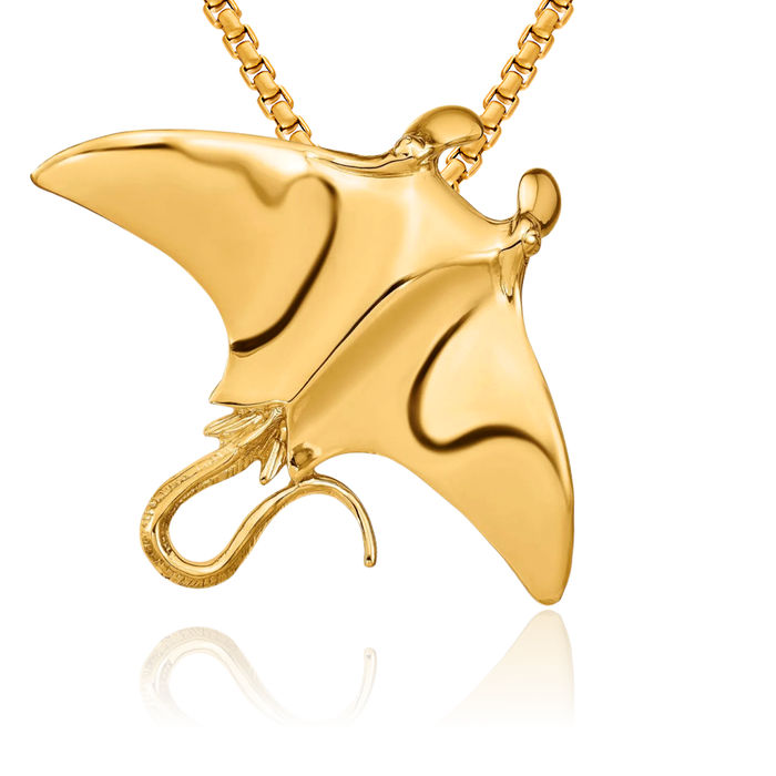 14K Solid Yellow Gold Manta Ray Slide Necklace Chain Pendant Charm