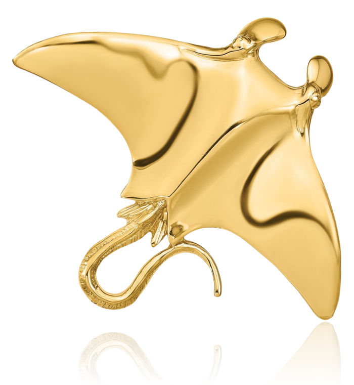 14K Solid Yellow Gold Manta Ray Slide Necklace Chain Pendant Charm