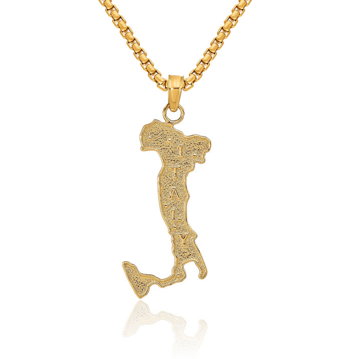 14K Solid Yellow Gold Map Italy Necklace Chain Pendant Charm