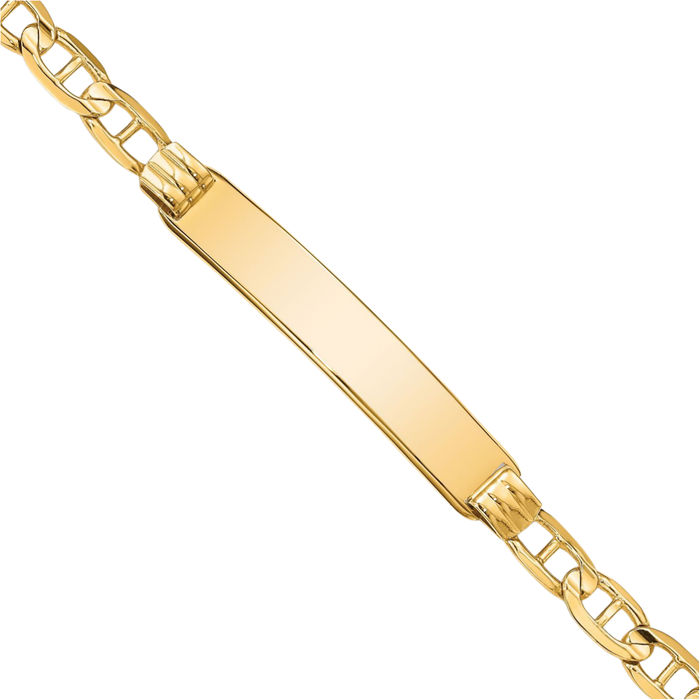 14K Solid Yellow Gold Anchor Mariner Link Chain Name Bar Identification ID Bracelet