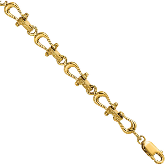 14K Solid Yellow Gold Anchor Mariner Link Chain Charm Bracelet