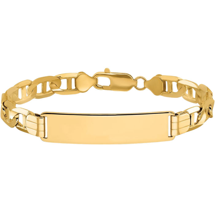 14K Solid Yellow Gold Anchor Mariner Link Name Bar Identification ID Bracelet