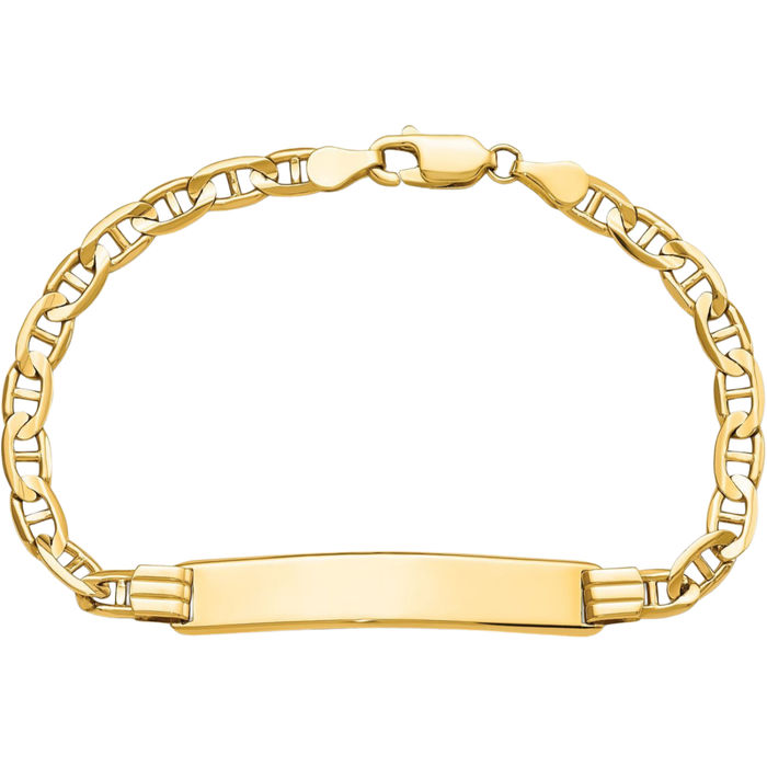 14K Solid Yellow Gold Anchor Mariner Link Name Bar Identification ID Bracelet