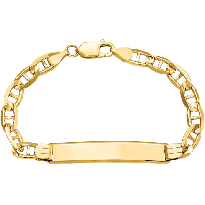 14K Solid Yellow Gold Anchor Mariner Link Name Bar Identification ID Bracelet