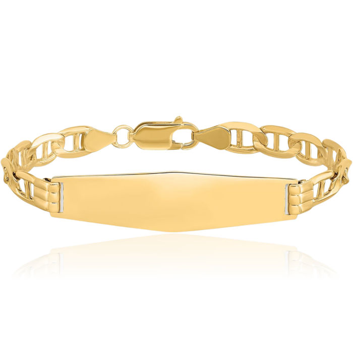 14K Solid Yellow Gold Anchor Mariner Link Soft Name Bar Identification ID Bracelet