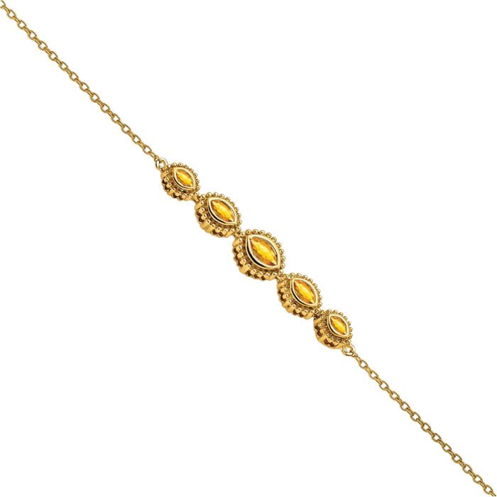 14K Solid Yellow Gold Marquise Orange Citrine Chain Gemstone Tennis Bracelet