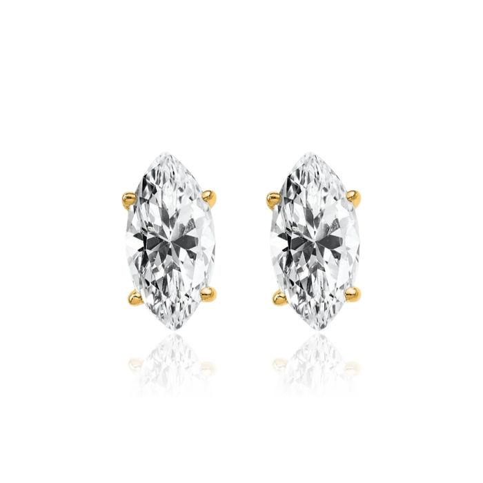 14K Solid Yellow Gold Marquise Cubic Zirconia CZ Studs Gemstone Earrings April Birthstone Jewelry