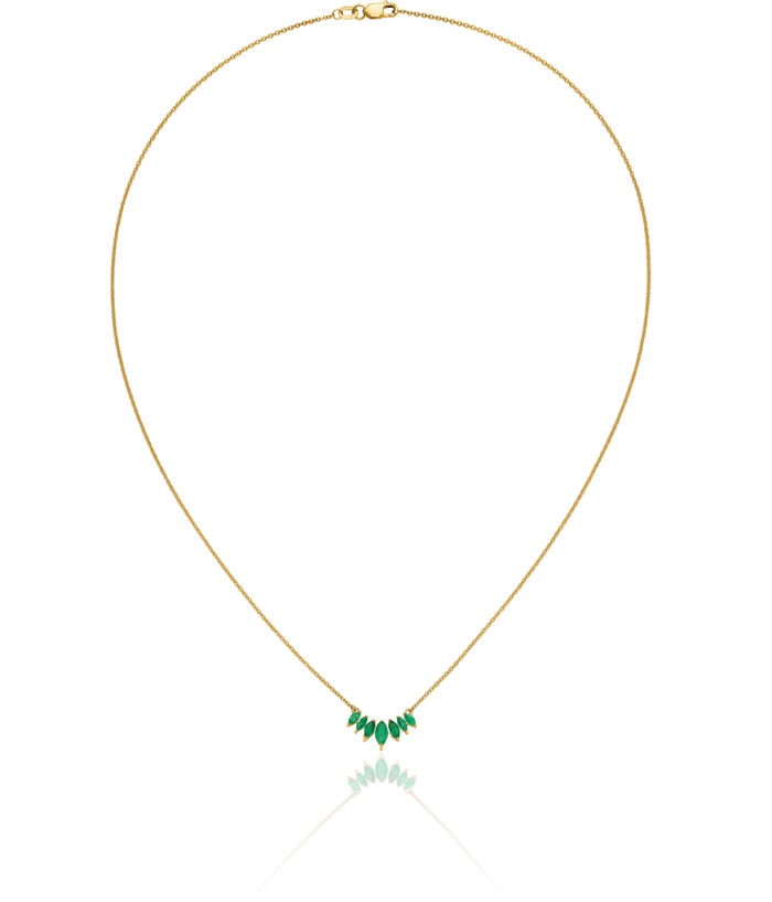 14K Solid Yellow Gold Marquise Green Emerald Chain Bar Necklace