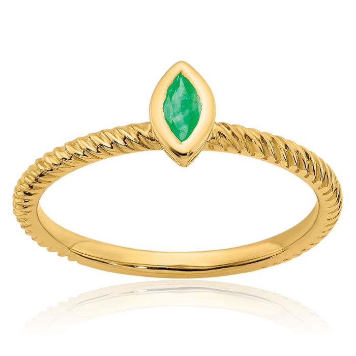 14K Solid Yellow Gold Marquise Green Emerald Ring Gemstone Band