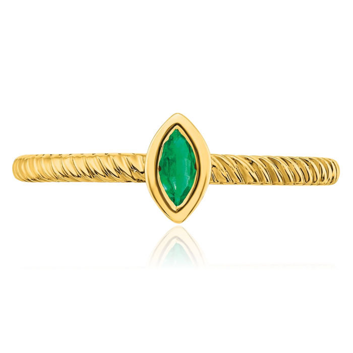 14K Solid Yellow Gold Marquise Green Emerald Ring Gemstone Band