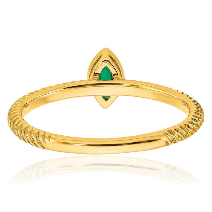 14K Solid Yellow Gold Marquise Green Emerald Ring Gemstone Band