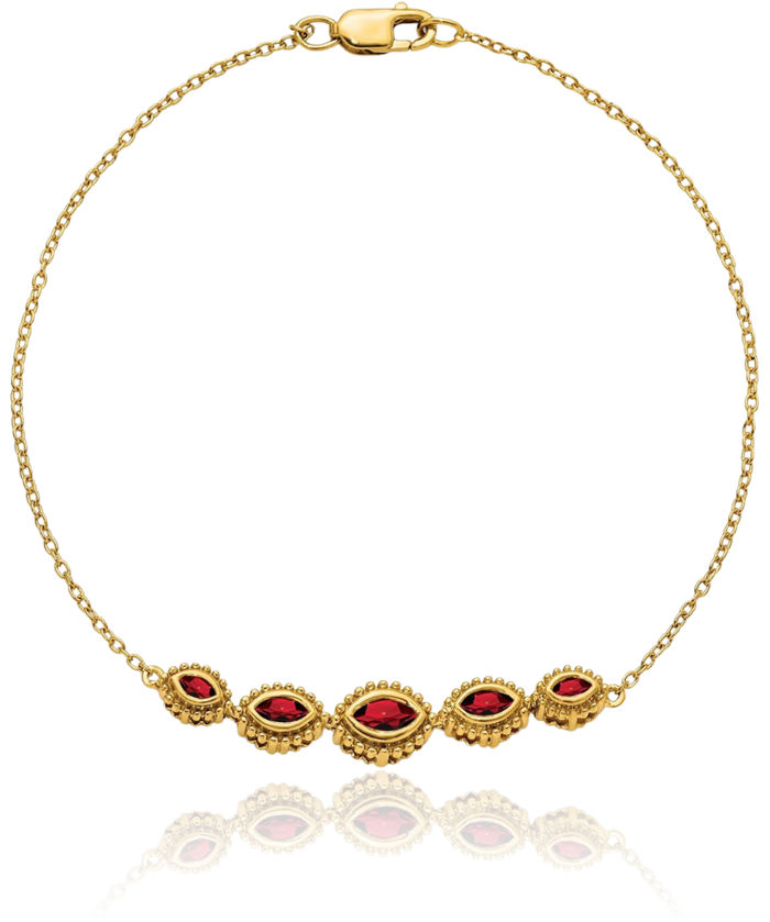 14K Solid Yellow Gold Marquise Red Garnet Gemstone Bangle Bracelet