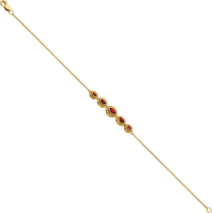 14K Solid Yellow Gold Marquise Red Garnet Gemstone Bangle Bracelet