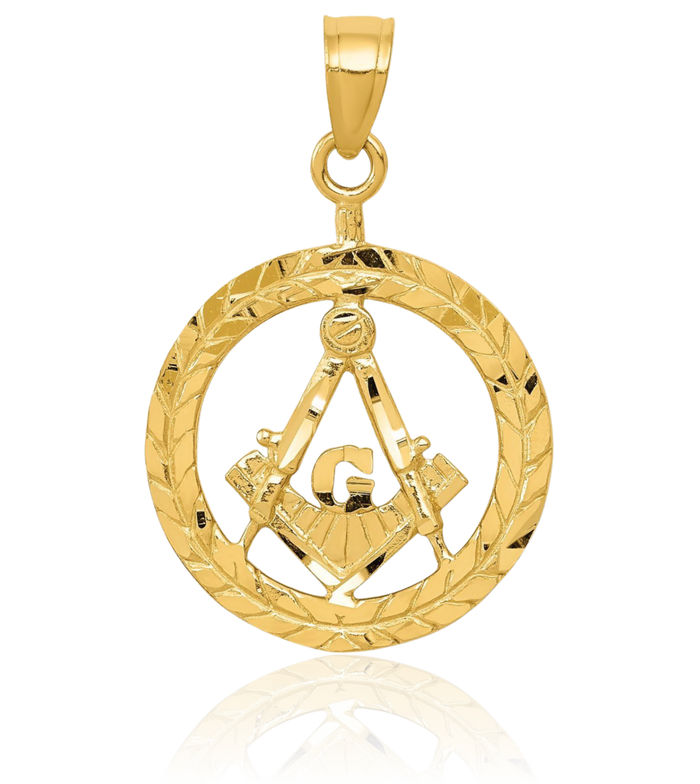 14K Solid Yellow Gold Master Mason Signet Freemason Masonic Symbol Necklace Chain Pendant Charm