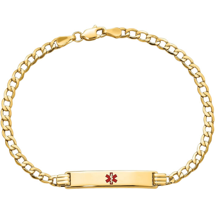 14K Solid Yellow Gold Medical Alert Cuban Name Bar Identification ID Bracelet