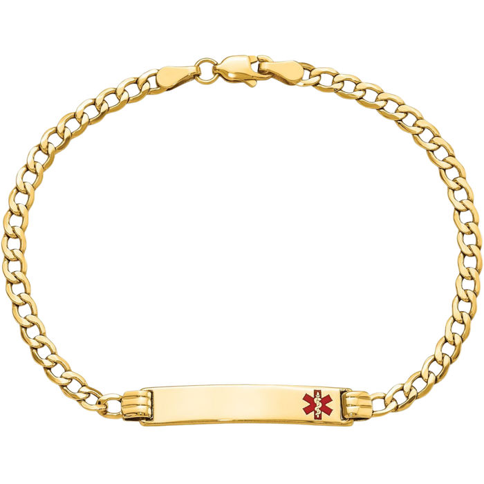 14K Solid Yellow Gold Medical Alert Cuban Link Name Bar Identification ID Bracelet