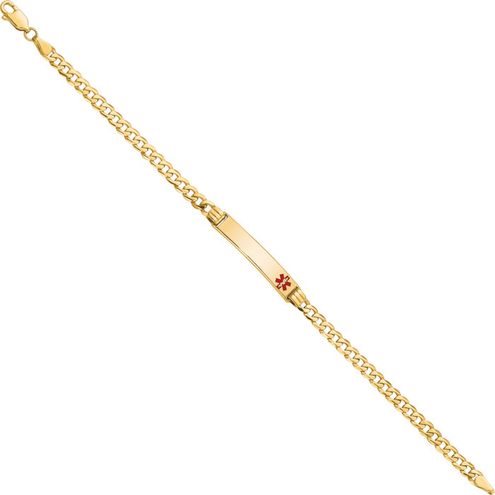 14K Solid Yellow Gold Medical Alert Curb Link Name Bar Identification ID Bracelet