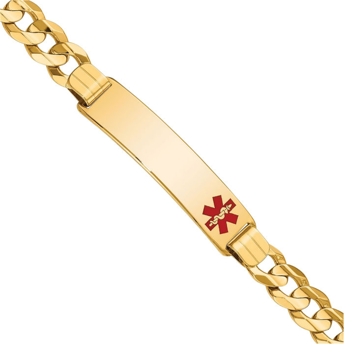 14K Solid Yellow Gold Medical Alert Curb Link Name Bar Identification ID Bracelet