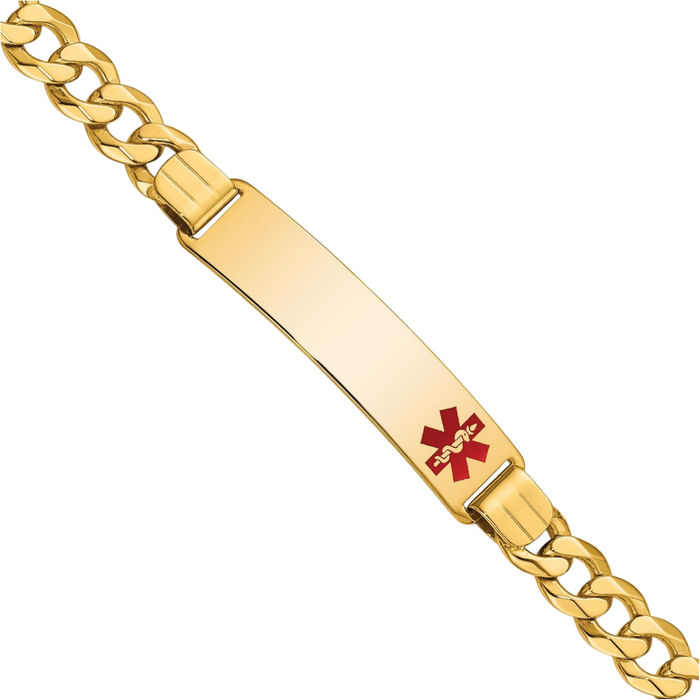 14K Solid Yellow Gold Medical Alert Curb Link Name Bar Identification ID Bracelet