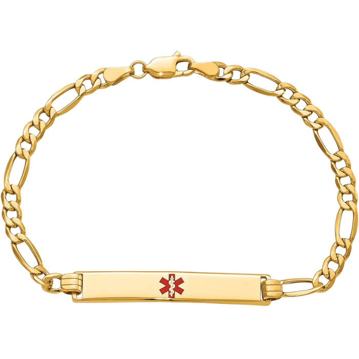 14K Solid Yellow Gold Medical Alert Name Bar Identification ID Bracelet