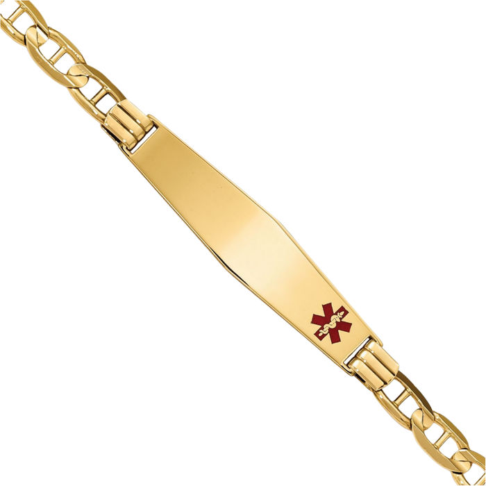 14K Solid Yellow Gold Medical Alert Anchor Mariner Link Chain Name Bar Identification ID Bracelet