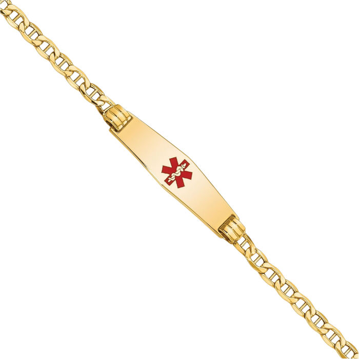 14K Solid Yellow Gold Medical Alert Anchor Mariner Link Chain Name Bar Identification ID Bracelet