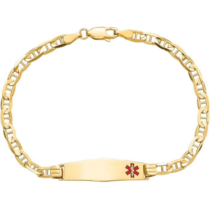 14K Solid Yellow Gold Medical Alert Anchor Mariner Link Name Bar Identification ID Bracelet