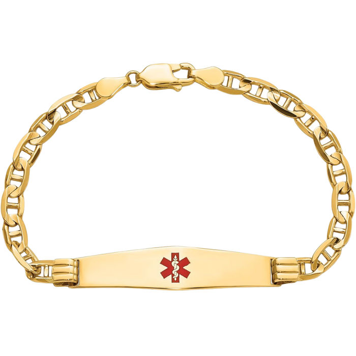 14K Solid Yellow Gold Medical Alert Anchor Mariner Link Name Bar Identification ID Bracelet