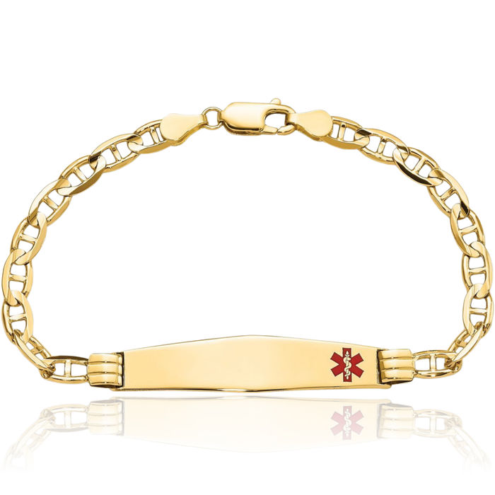 14K Solid Yellow Gold Medical Alert Anchor Mariner Link Name Bar Identification ID Bracelet