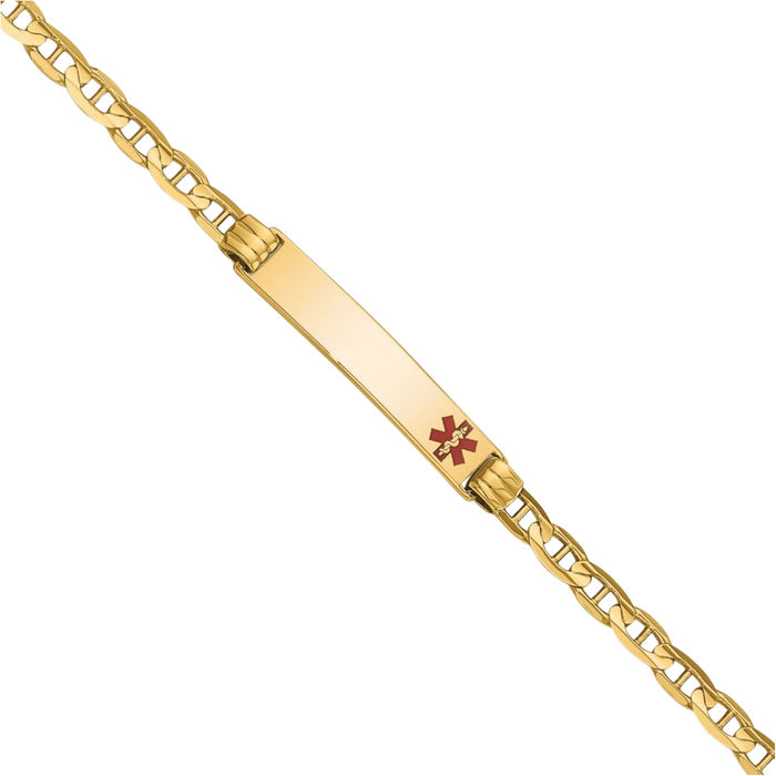 14K Solid Yellow Gold Medical Alert Anchor Mariner Link Name Bar Identification ID Bracelet