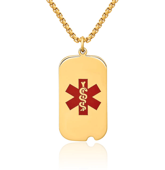 14K Solid Yellow Gold Medical Alert Necklace Chain Pendant Charm