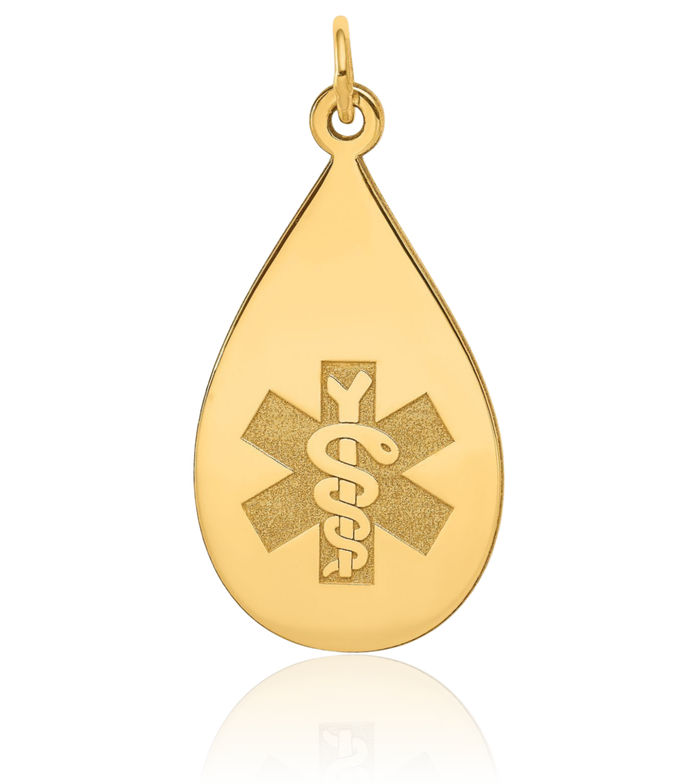 14K Solid Yellow Gold Medical Alert Necklace Chain Pendant Charm