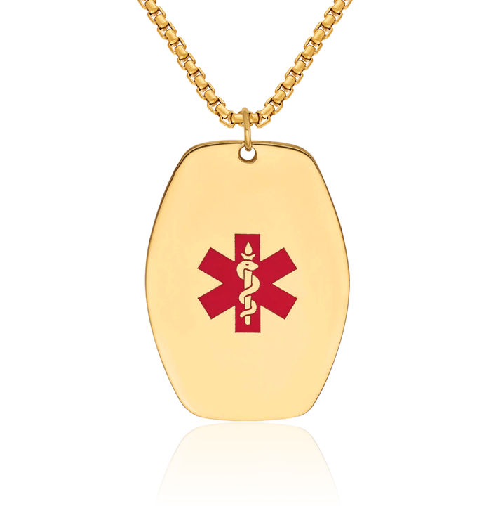 14K Solid Yellow Gold Medical Alert Necklace Chain Pendant Charm