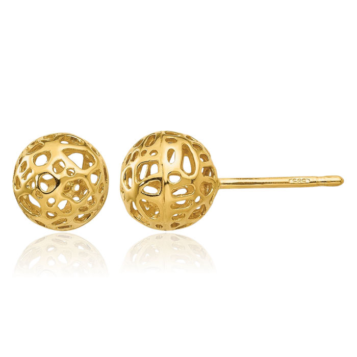 14K Solid Yellow Gold Medium Ball Stud Earrings