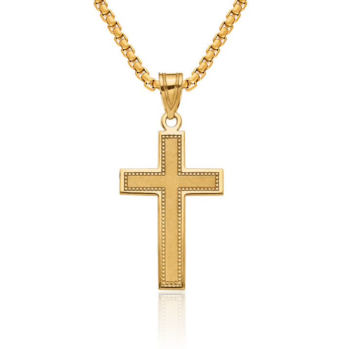 14K Solid Yellow Gold Medium Latin Mexican Holy Cross Necklace Religious Chain Pendant Jesus Christ Charm