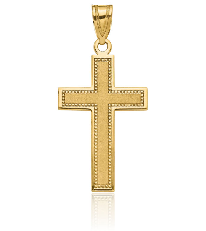 14K Solid Yellow Gold Medium Latin Mexican Holy Cross Necklace Religious Chain Pendant Jesus Christ Charm