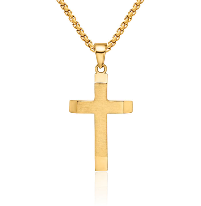 14K Solid Yellow Gold Medium Latin Mexican Holy Cross Necklace Religious Chain Pendant Jesus Christ Christian Charm