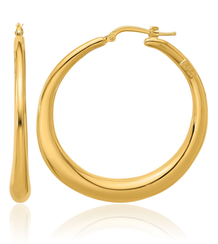 14K Solid Yellow Gold Medium Graduated Round Large Hoop Earrings