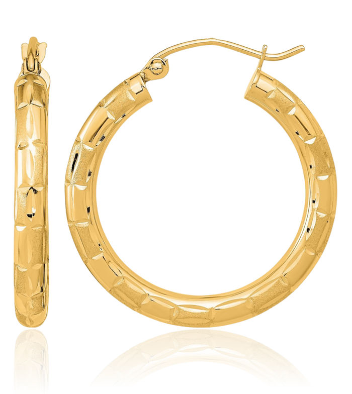 14K Solid Yellow Gold Medium Hoop Earrings