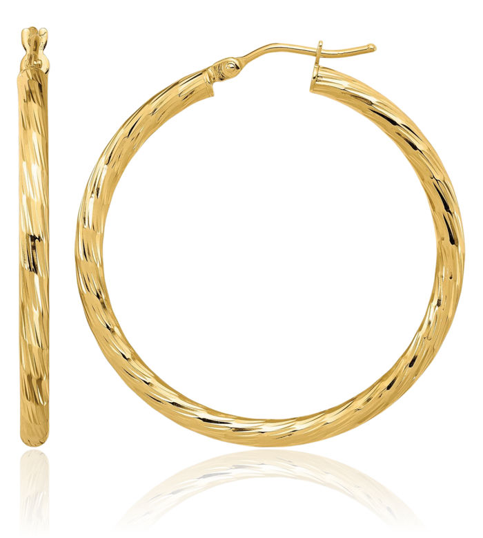 14K Solid Yellow Gold Medium Hoop Earrings