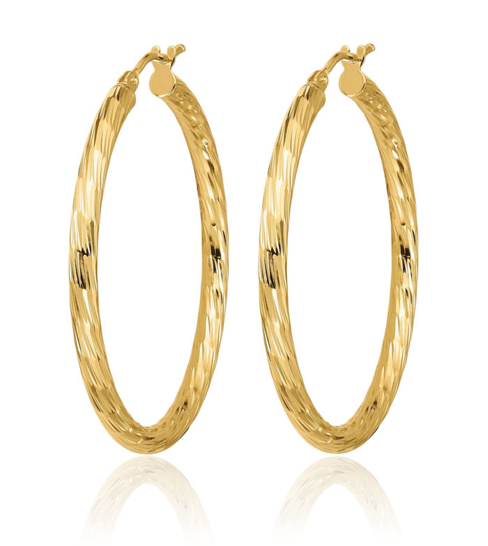 14K Solid Yellow Gold Medium Hoop Earrings