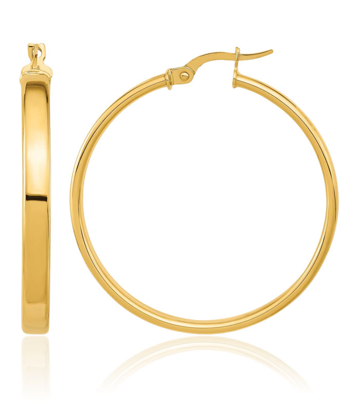 14K Solid Yellow Gold Medium Hoop Earrings