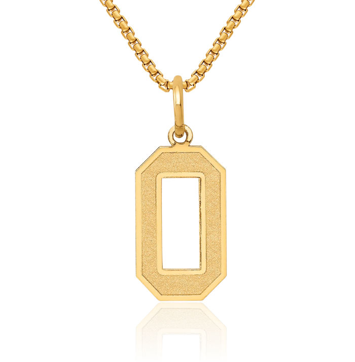 14K Solid Yellow Gold Medium Number 0 Necklace Chain Pendant Charm